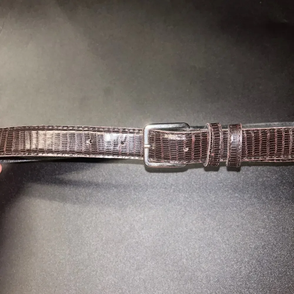 Brown Textured Faux Leather Gold-Tone Hardware Adjustable Belt Women's 37